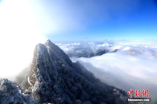 老君山现雪后云海奇观 琼楼玉宇美不胜收